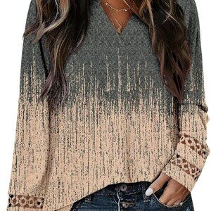 Soft and Stretchy Women's Casual Tunic Top – Autumn Style, V-Neck, A3greycoral